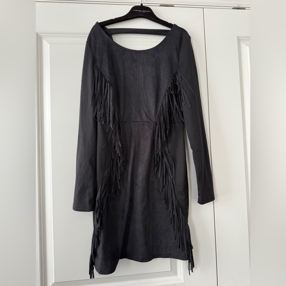 Ya Los Angeles Black Fringe Long Sleeve Dress
